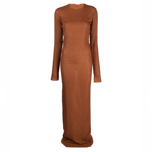 NWT (SOLD OUT) Ludovic de Saint Sernin Plisse Maxi Terracotta Ribbed Dress Small - Picture 2 of 7